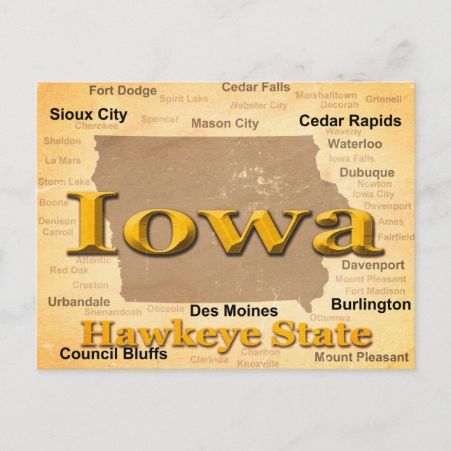 Carte de la Fierté d'État de l'Iowa Vieilli Silhou (Devant)