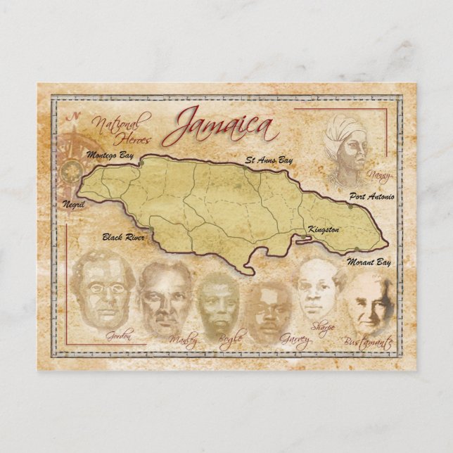 Carte de la Jamaïque avec les héros nationaux (Devant)