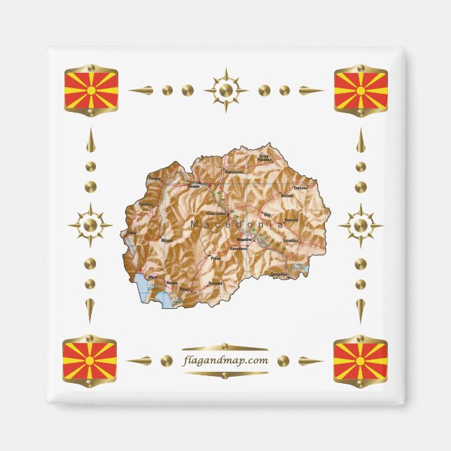 Carte de la Macédoine du Nord + Magnet des drapeau (Devant)