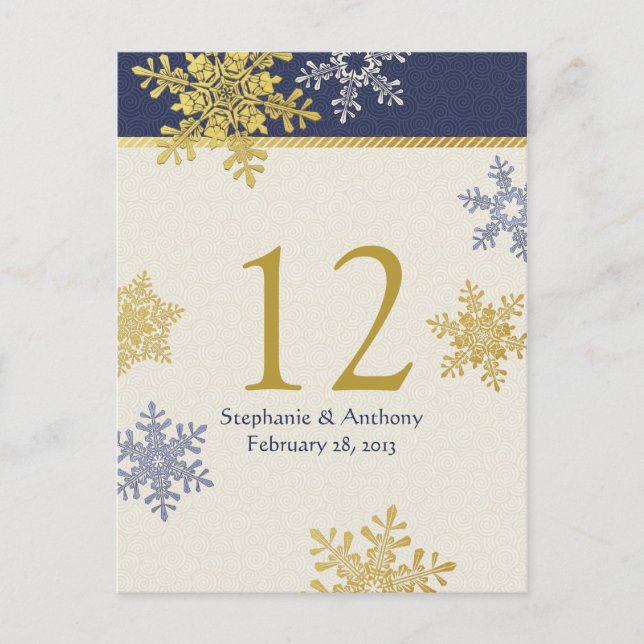 Carte de la Marine Blue Gold Snowflake Winter Wedd (Devant)