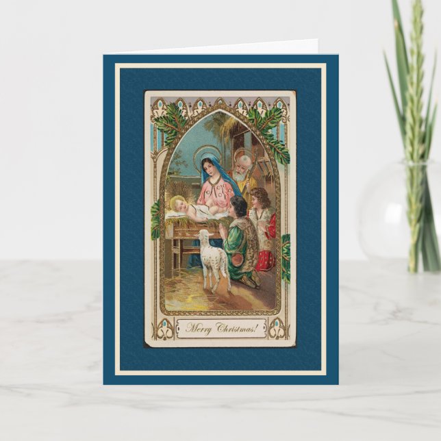 Carte de la Nativité bleue vintage (Devant)