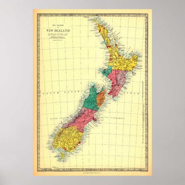 Carte de la Nouvelle-Zélande Poster (Devant)