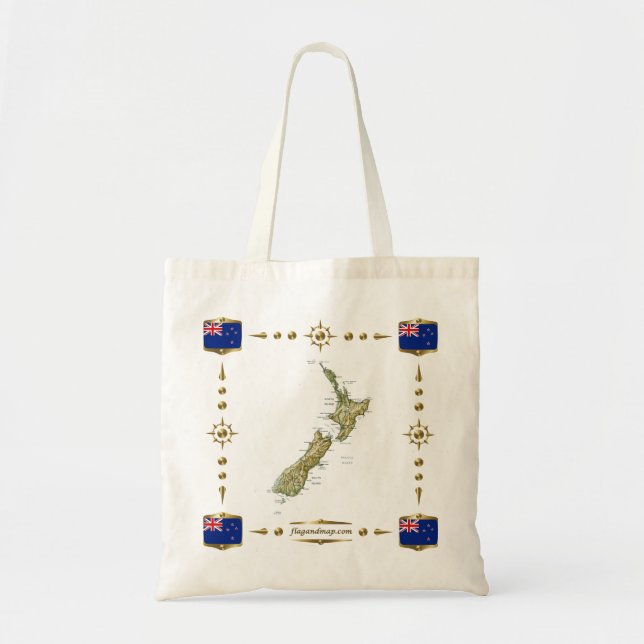 Carte de la Nouvelle Zélande + Sac de drapeaux (Devant)