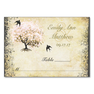 Carte de la place de l'oiseau Vintage de l'arbre r