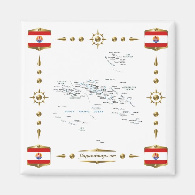 Carte de la Polynésie française + Pavillon Magnet (Devant)