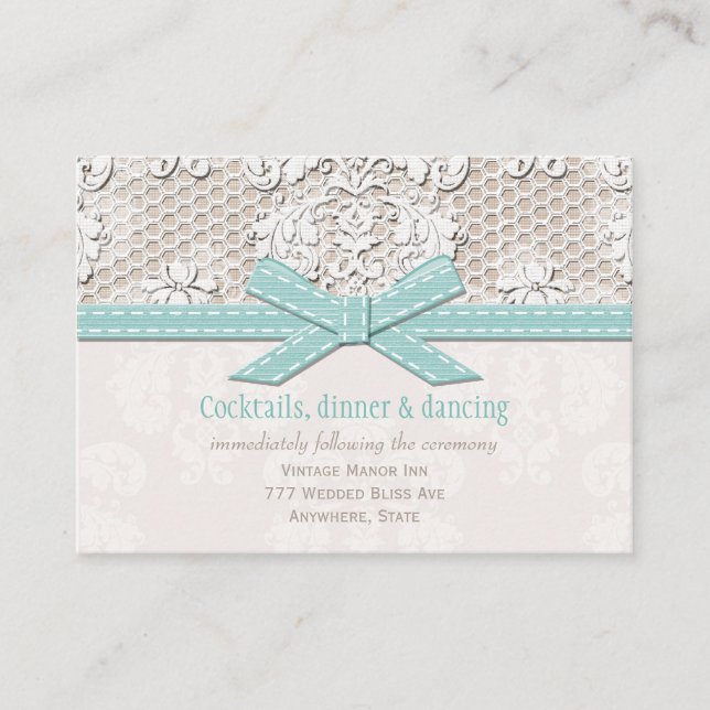 Carte de la réception de mariage bleu dentelle vin (Devant)