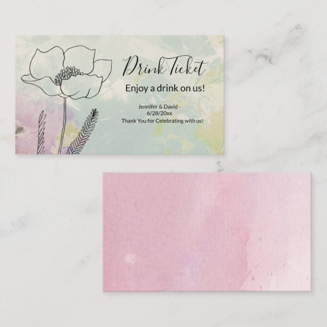 Carte de la réception de mariage Boissons (Devant / Derrière)