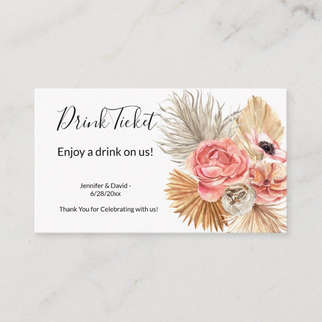 Carte de la réception de mariage Boissons (Devant)