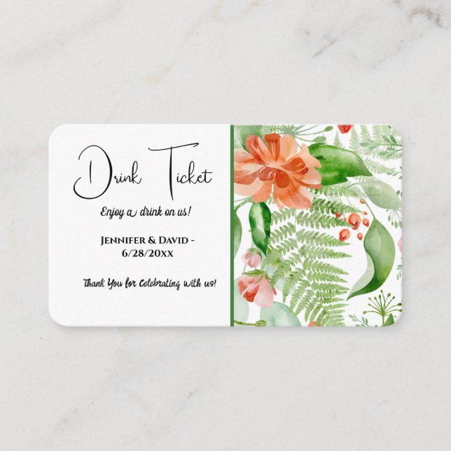 Carte de la réception de mariage Boissons (Devant)