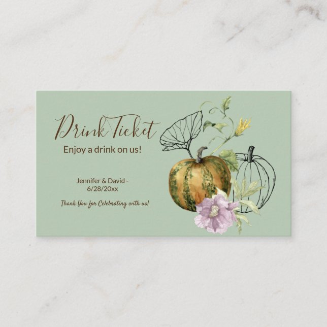 Carte de la réception de mariage Boissons (Devant)