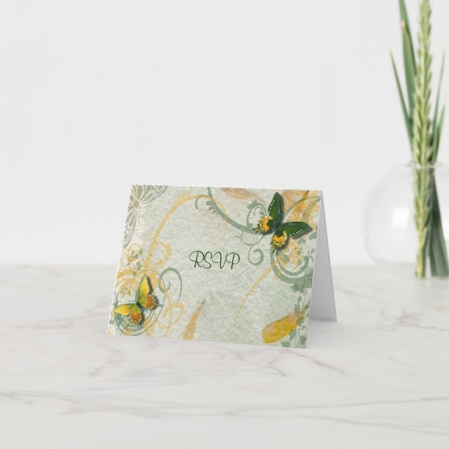 Carte de la réception de mariage de papillon RSVP (Devant)