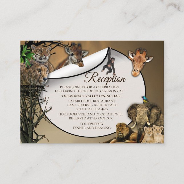 Carte de la réception de mariage extérieure Safari (Devant)
