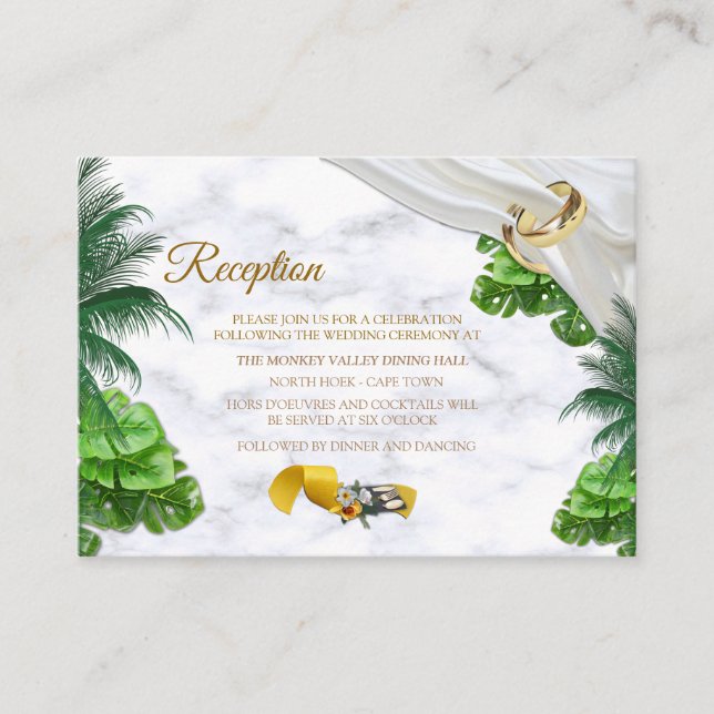 Carte de la réception de mariage romantique tropic (Devant)