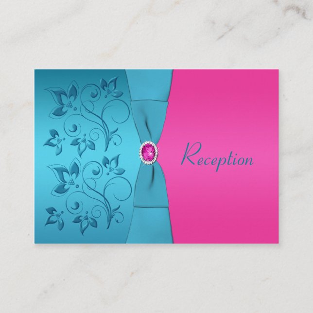 Carte de la réception Fuchsia et Turquoise (Devant)