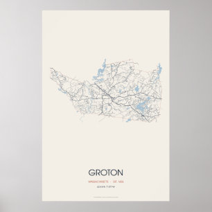 Carte de la rue de Groton Massachusetts Poster – É