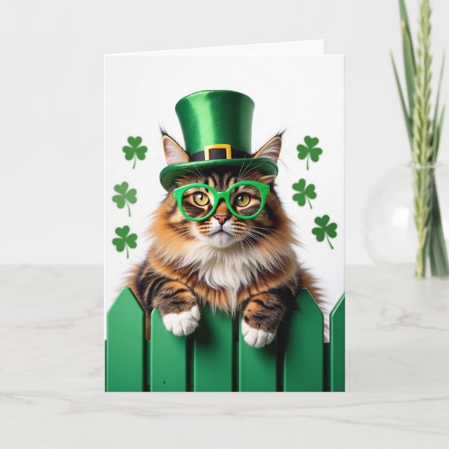 Carte de la Saint-Patrick avec un chat rayé (Devant)