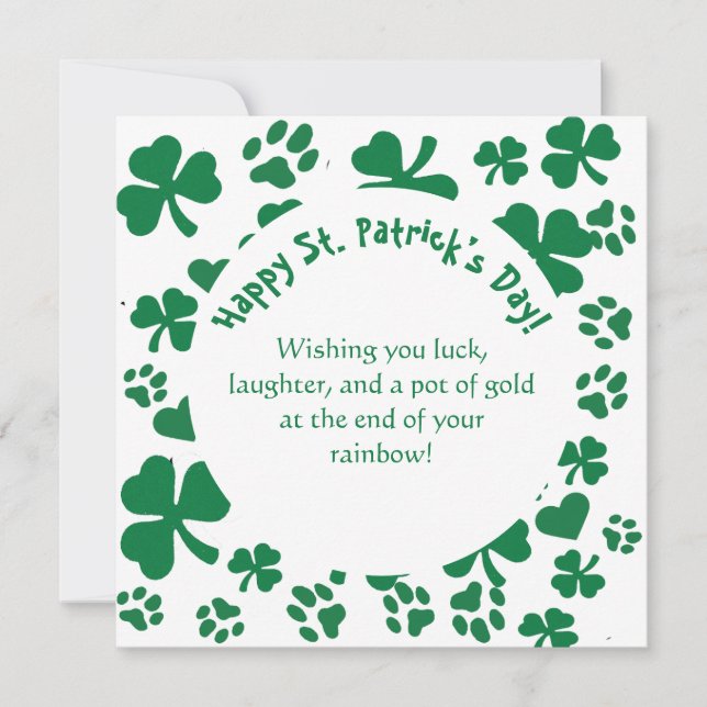 Carte de la Saint-Patrick motif empreinte de patte (Devant)