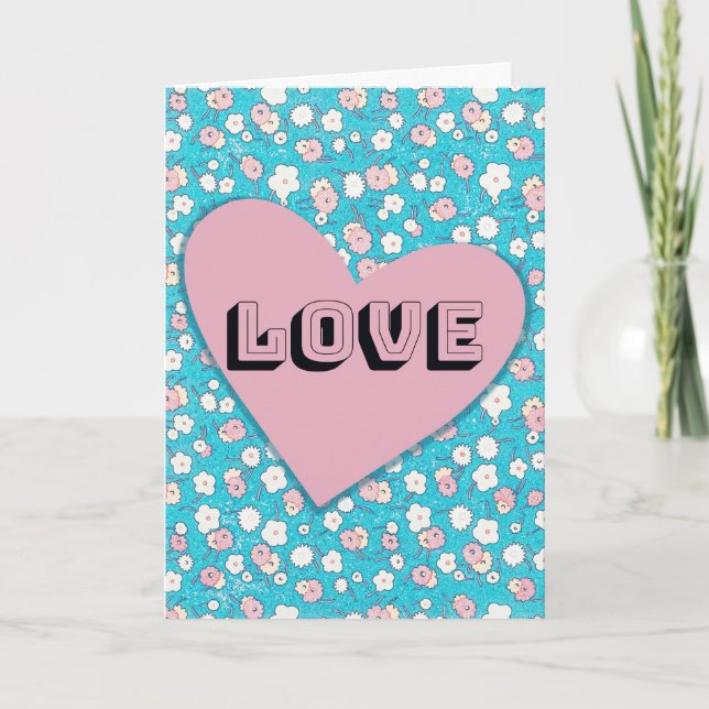 Carte de la Saint-Valentin à cœur et fleurs rétro  (Devant)