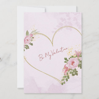Carte de la Saint-Valentin à coeur floral rose