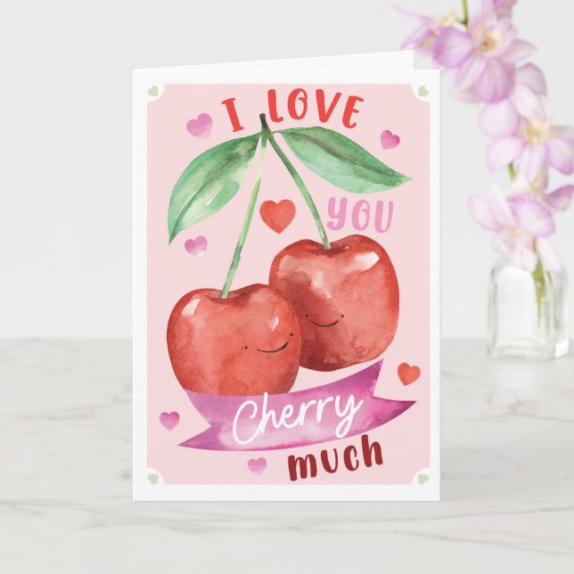 Carte de la Saint-Valentin à l'aquarelle Cerise Mi (Orchidée)