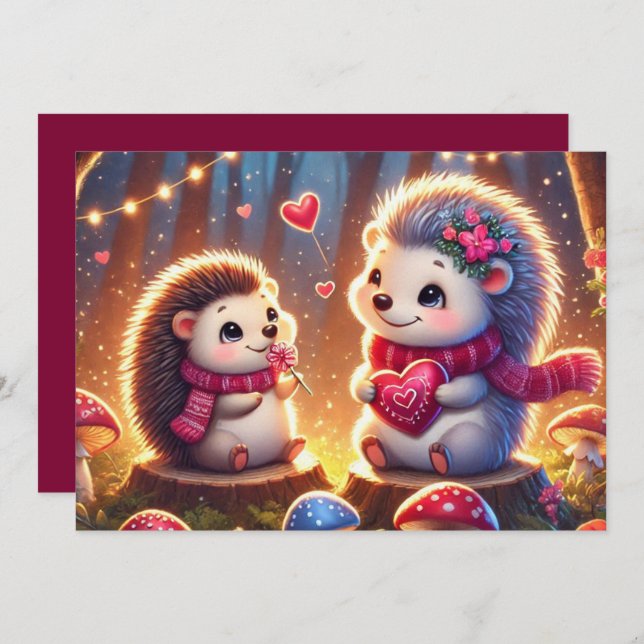 Carte de la Saint-Valentin au hérisson adorable (Devant / Derrière)