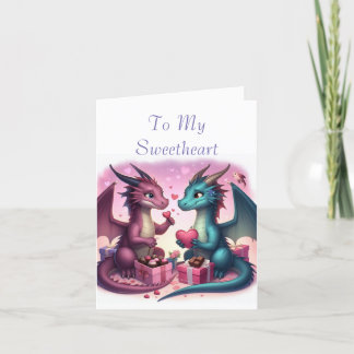 Carte de la Saint-Valentin avec de mignons dragons