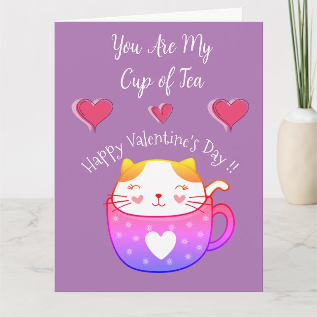 Carte de la Saint-Valentin avec un chat dans une t (Devant)