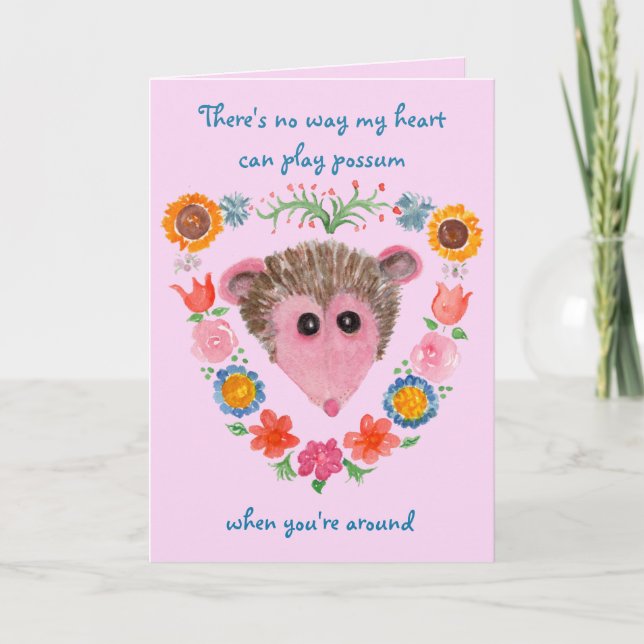 Carte de la Saint-Valentin avec un opossum et des  (Devant)