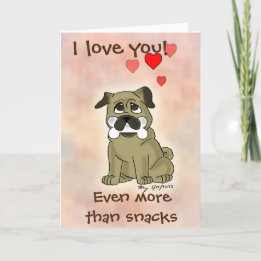 Carte de la Saint-Valentin Chien Pug Snack Amusant