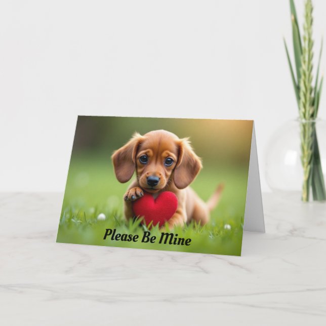 Carte de la Saint-Valentin Chien tenant un cœur (Devant)