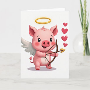 Carte de la Saint-Valentin Cochon Cupidon Mignonne