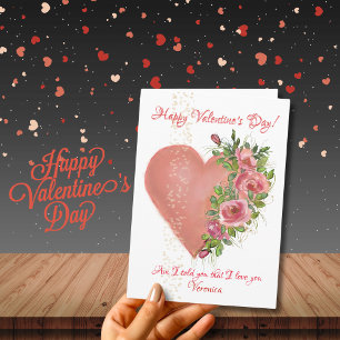 Carte de la Saint-Valentin Cœur Rose avec Fleurs