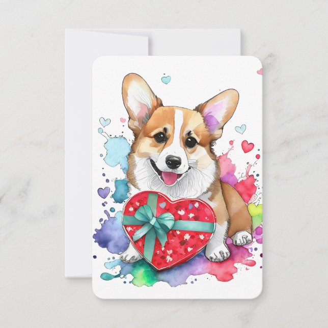 Carte de la Saint Valentin Corgi - Chien d'aquarel (Devant)