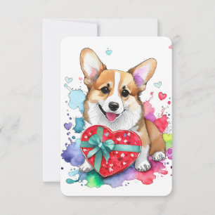 Carte de la Saint Valentin Corgi - Chien d'aquarel