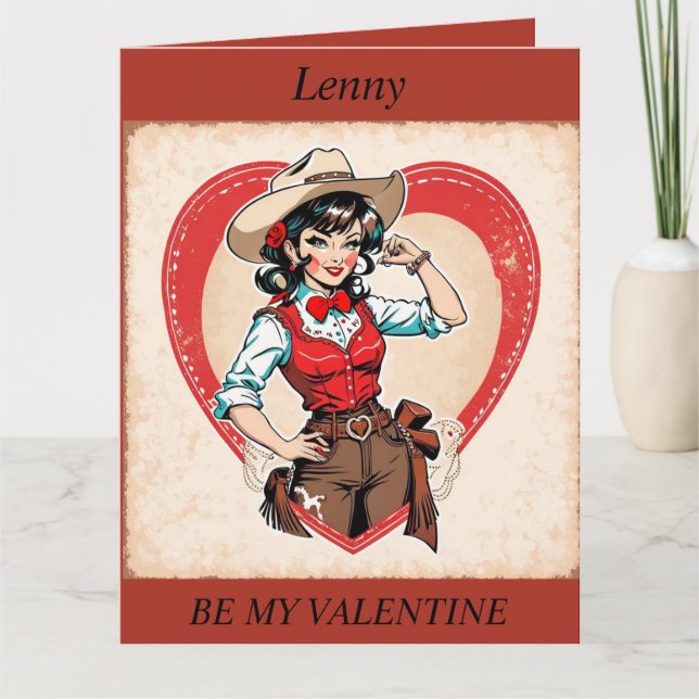 CARTE DE LA SAINT-VALENTIN Cowgirl Rétro éditable (Devant)