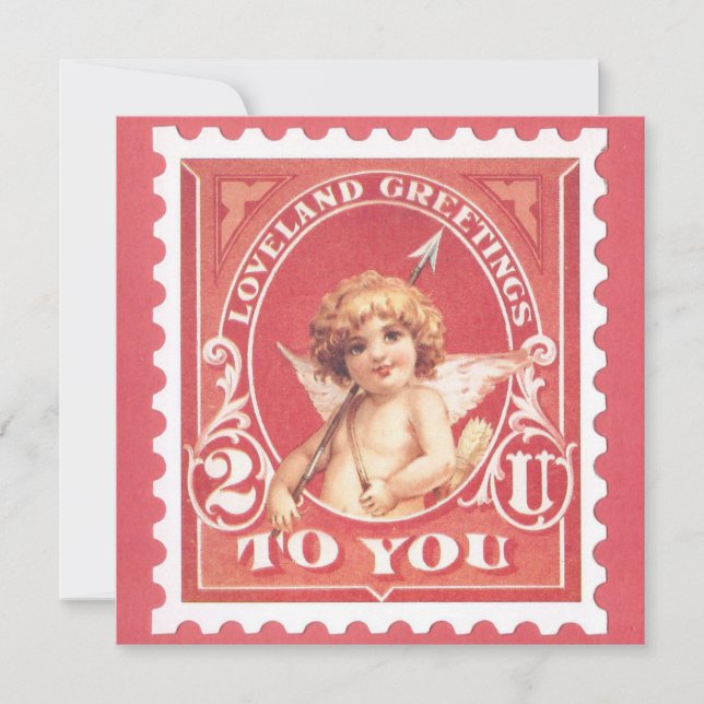 Carte de la Saint-Valentin Cupidon Timbre Rouge Fê (Devant)