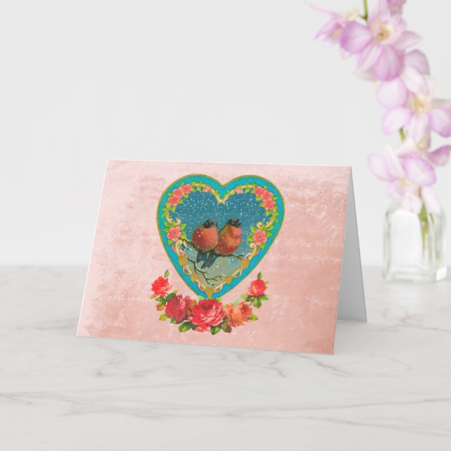 Carte de la Saint-Valentin Deux Oiseaux dans un Cœ (Orchidée)