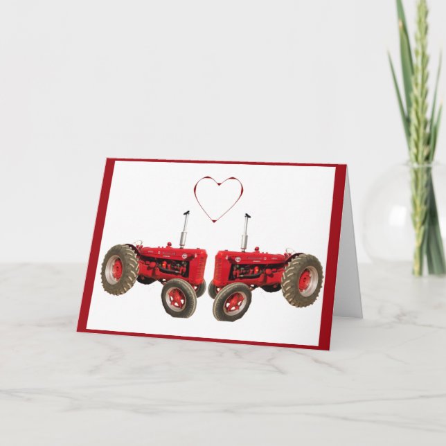 Carte de la Saint-Valentin Deux Tracteurs Rouges (Devant)