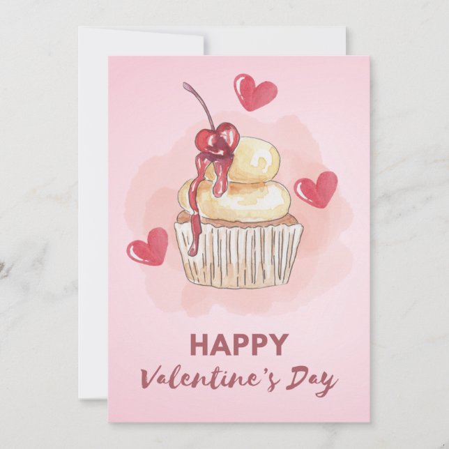 Carte de la Saint-Valentin gâteau cupcake cerise p (Devant)