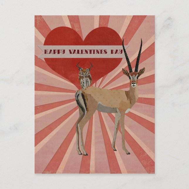 Carte de la Saint-Valentin GAZELLE & HIBOU (Devant)