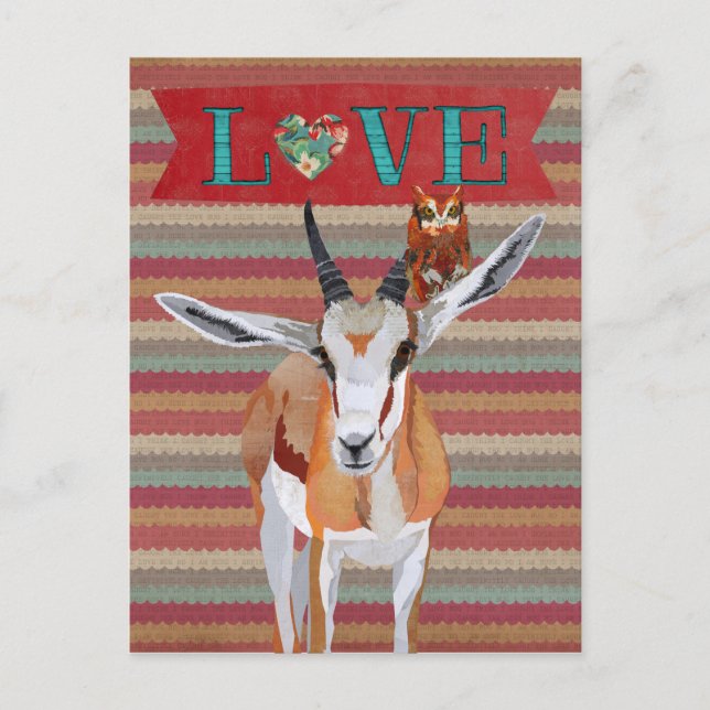 Carte de la Saint-Valentin GAZELLE & HIBOU (Devant)