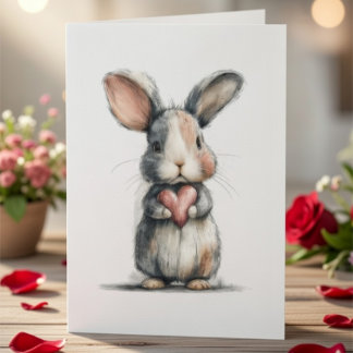 Carte de la Saint-Valentin Lapin Mignon avec Cœur 