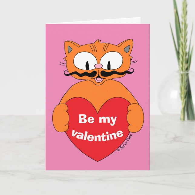 Carte de la Saint-Valentin mignonne Chat à la mous (Devant)