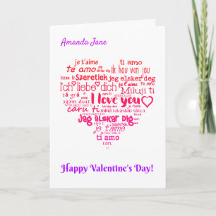 Carte de la Saint-Valentin Multilingue en forme de