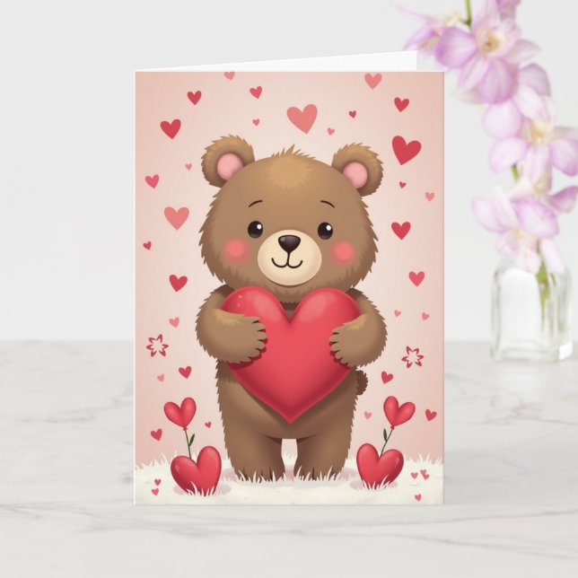 Carte de la Saint-Valentin Ourson Mignon (Orchidée)