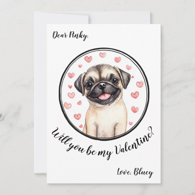 Carte de la Saint-Valentin personnalisable Pug (Devant)