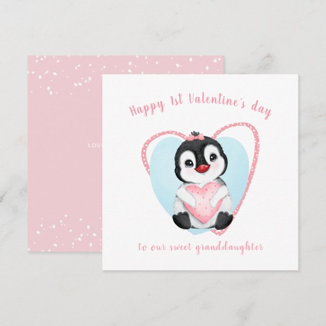 Carte de la Saint-Valentin Pingouin Pink (Devant / Derrière)