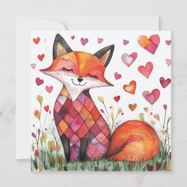 Carte de la Saint-Valentin renard à l'aquarelle (Devant)