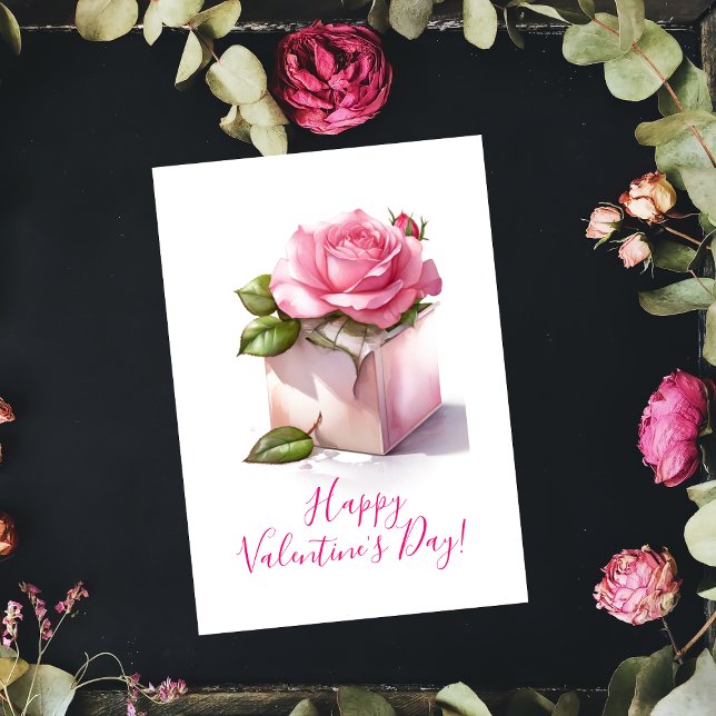 Carte de la Saint-Valentin Rose rose dans une boît (Créateur téléchargé)