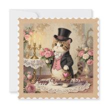 Carte de la Saint-Valentin vintage - Chat au chape